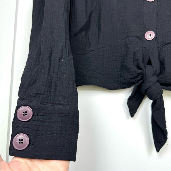 Free People Sunstreaks Tie Front Button Down Long Sleeve Blouse Size Medium - Picture 3 of 11